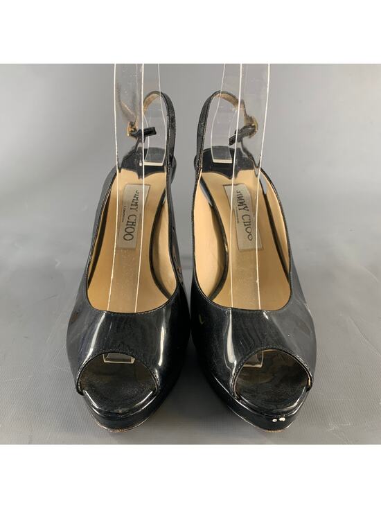 Jimmy Choo Shoes - JIMMY CHOO Size 8 Black Patent Leather Slingback Sandals